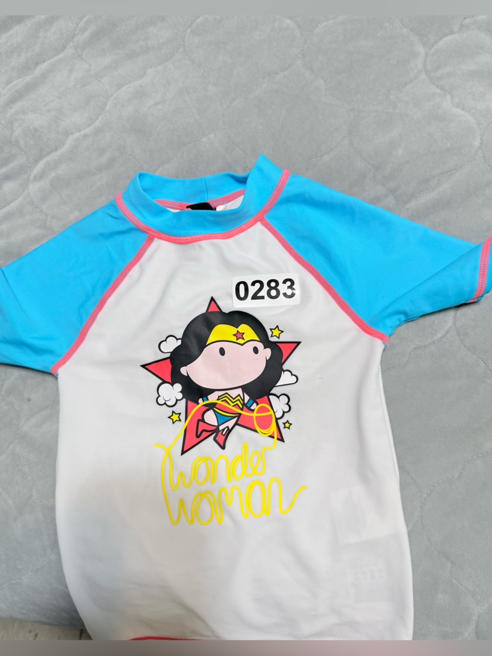 Wonder Woman Kids Rash Guard - White & Bright Blue size 2-3